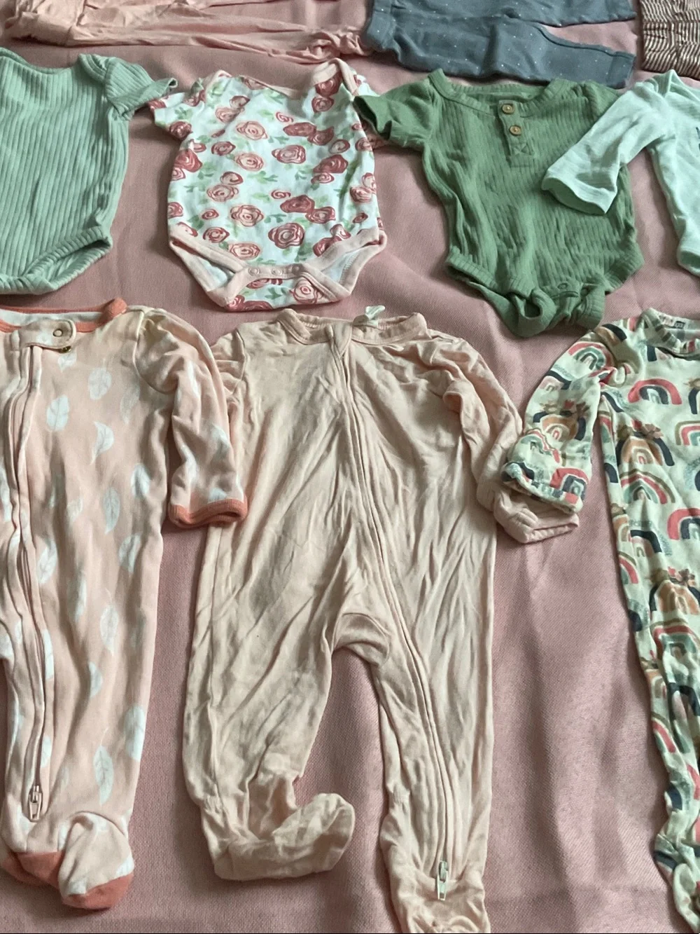 Carter's Pastel Pink, Mint Green & Rose Print Baby One-Piece Lot